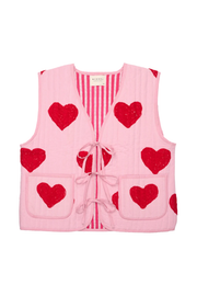 Red Heart Print Lace-up Vest